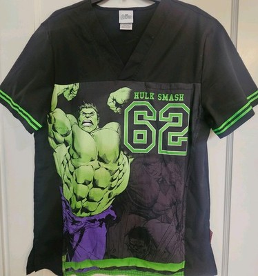 Incredible Hulk Cherokee Scrubs  Medium Tooniforms Marvel V Neck Top