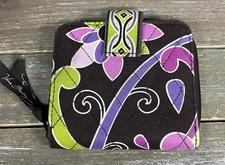 Vera Bradley PURPLE PUNCH Mini Zip Wallet Snap Closure Change CLEAN SEE PHOTOS