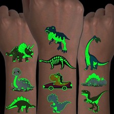 CHARLENT Luminous Dinosaur Tattoos for Kids - 14 Sheets Glow in The Dark Dinosau