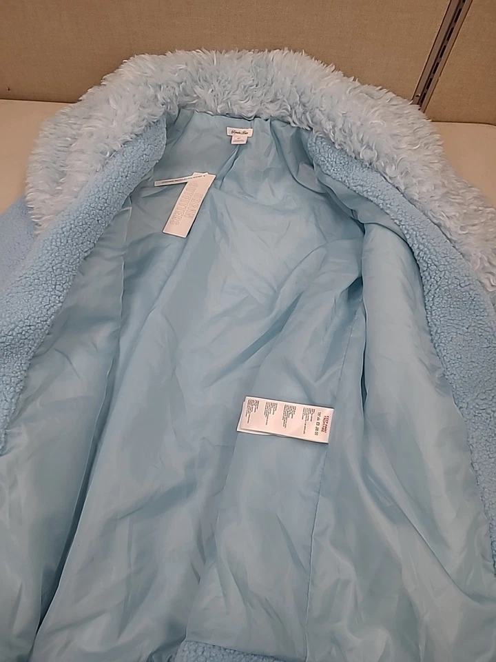 Nuevo abrigo polar recortado de piel sintética azul Kimchi Amelia talla pequeña azul bebé Foto 4 de 4