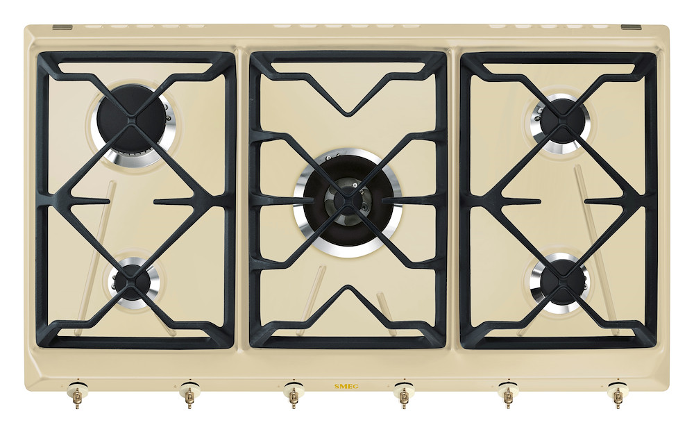 SMEG SRV896POGH PIANO COTTURA A GAS 90CM 5FUOCHI GRIGLIE GHISA PANNA