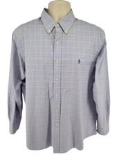 Ralph Lauren Men's Shirt Classic Fit 16.5 32/33 Blue Pad Long Sleeve Pony Logo