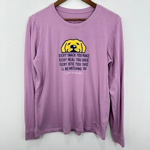 Life is Good Purple Long Sleeve Yellow Lab Silly Dog Graphic Top Purple Dog Mom