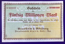 Selb Porzellanfabriek Krautheim & Adelberg 50 Mio Mark blanko Pick 1264a Erh I-