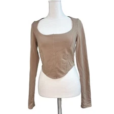 Alo Yoga Sculpt Long Sleeve Tee Taupe French Terry Cropped Top Womens Medium