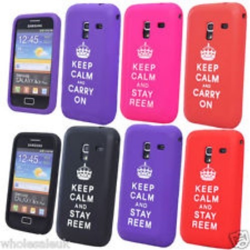 Galaxy Ace Plus S5700 Keep Calm Stay Reem Soft Gel Cover Purple Red Black Case - Picture 1 of 4