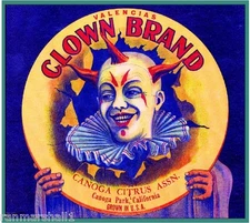 Canoga Park Clown Orange Citrus Fruit Crate Label Art Print