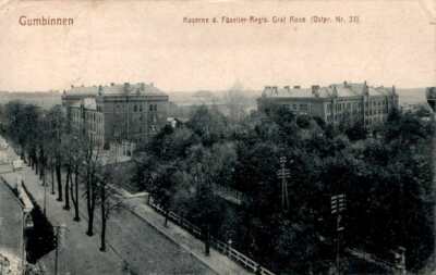 AK GRUSS AUS OSTPREUßEN GUMBINNEN KASERNE DES FÜSILIER REGT GRAF ROON NR 33 1919