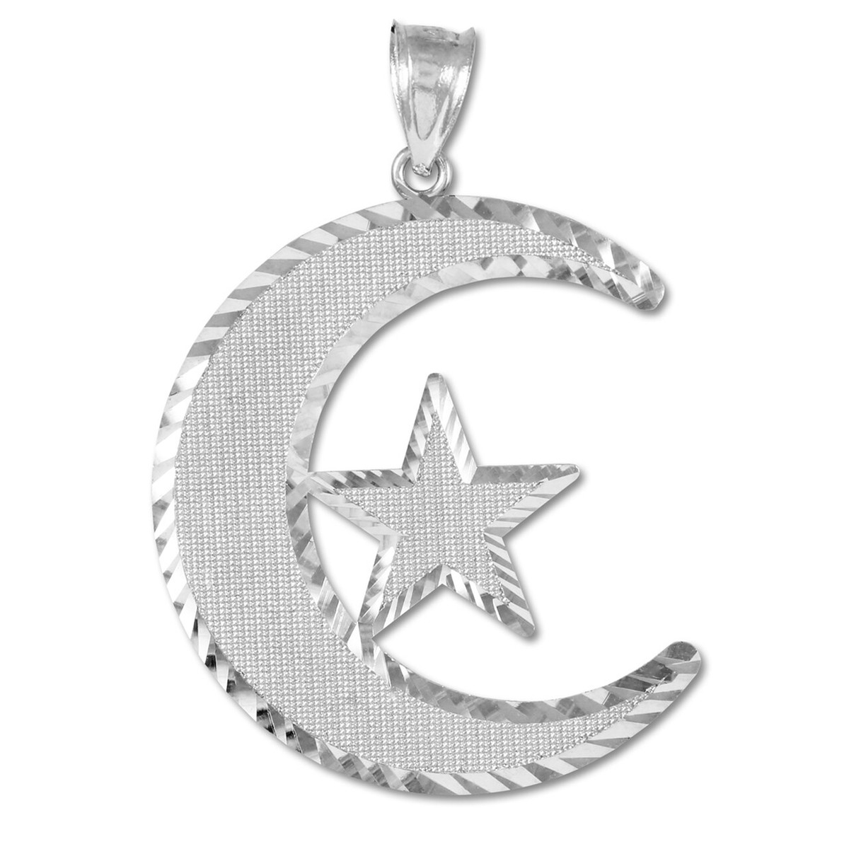 925 Sterling Silver Islamic Crescent Moon Star Pendant Necklace