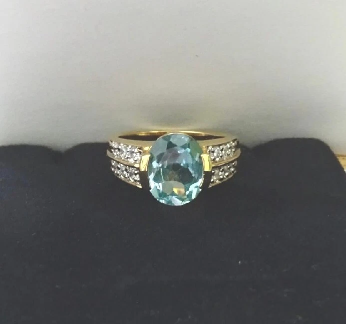 Anillo Topacio Azul y Amatista Blanca Talla 8  Foto 2 de 4