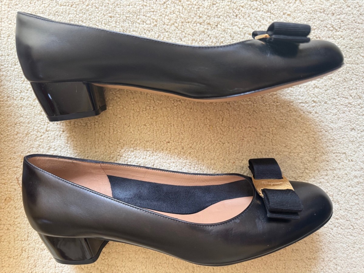 Salvatore Ferragamo Vara Black fPump Shoes Women's Patent Leather