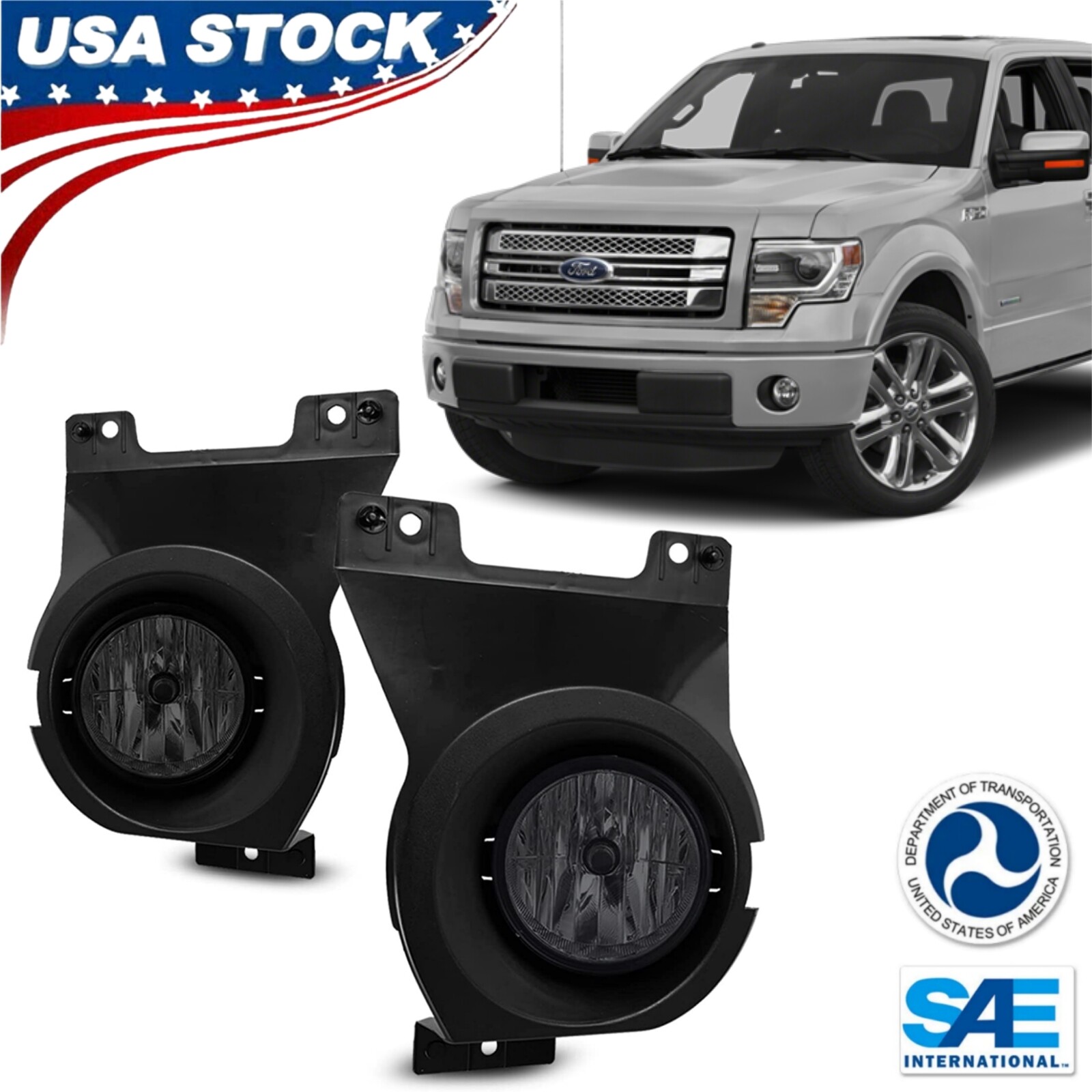 2011-2014 Ford F-150 Smoke Lens Fog Lights Driving Front Bumper Lamps Pair