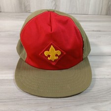 Boy Scouts of America Snap Back Hat Mens S-M OD Green Red Yellow Made In USA*