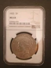 1922 Peace Silver Dollar NGC MS64