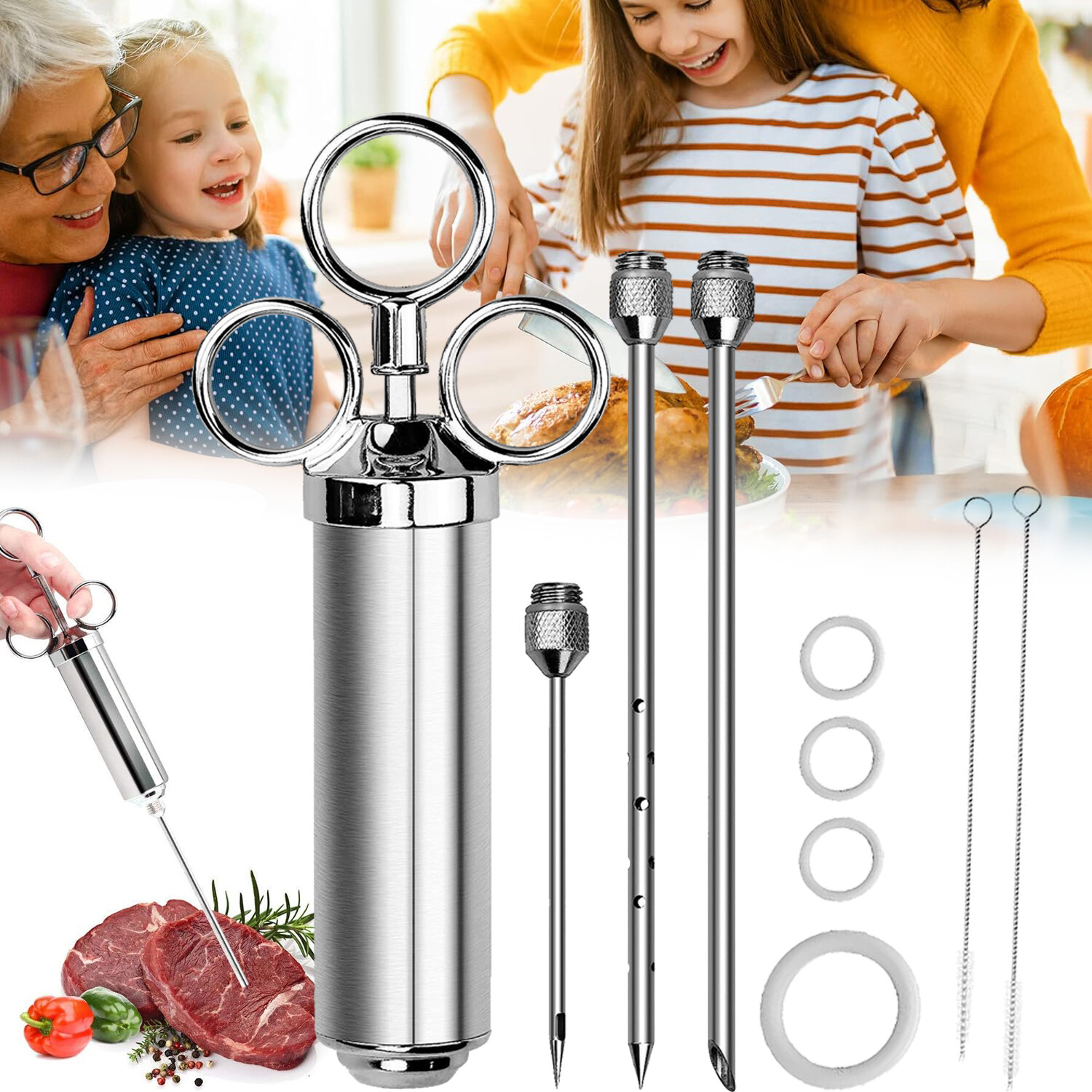 BBQ Bratenspritze Marinadenspritze Gewürzspritze Pökelspritze Fleischspritze Set