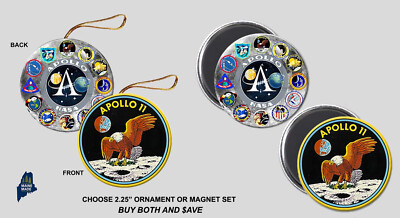 APOLLO 11 Christmas Ornament / Magnet Set - Collectible Logo Moon Landing NASA