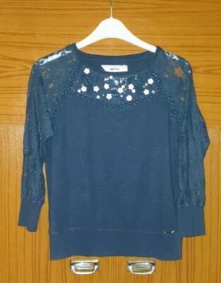 Damen Top Baumwollmischung Blau Größe S (B17)