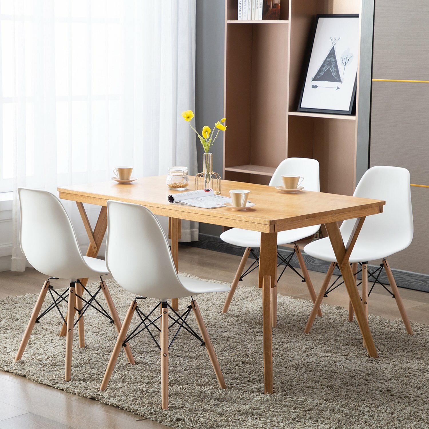 4er Set Esszimmerstühle Massivholzbeine Retro-Stil Wohnzimmer