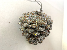 Silver Beaded Pinecone Christmas Ornament Iridescent Shimmer Winter Glister 2.3"
