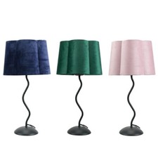 Black Wiggle Metal Table Lamp Velvet Scalloped Lampshade Light Shade LED Bulb