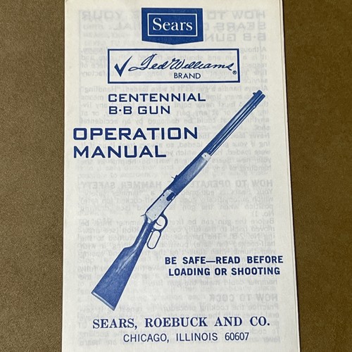 Original Vintage Ted Williams  Centennial Sears BB Gun  Operation Manual Paper