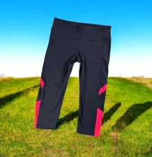 Alo Yoga Capri Leggings Women S Contour Black/Red Run Lounge Stretch Pocket