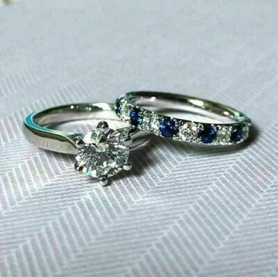 Engagement Bridal Ring Set 14K White Gold 2.30Ct Round Cut Moissanite ...