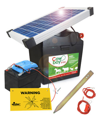 Weidezaungerät B7000 - 9V mit 12V-Akku & 10 Watt Solarmodul - Elektrozaun Pferde