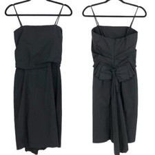 Max Azria Dress Cocktail Spaghetti Strap 3D Bow Bustle Tea Length Black 0