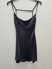 Zara Mini Satin Slip Dress Womens L Black Strappy 