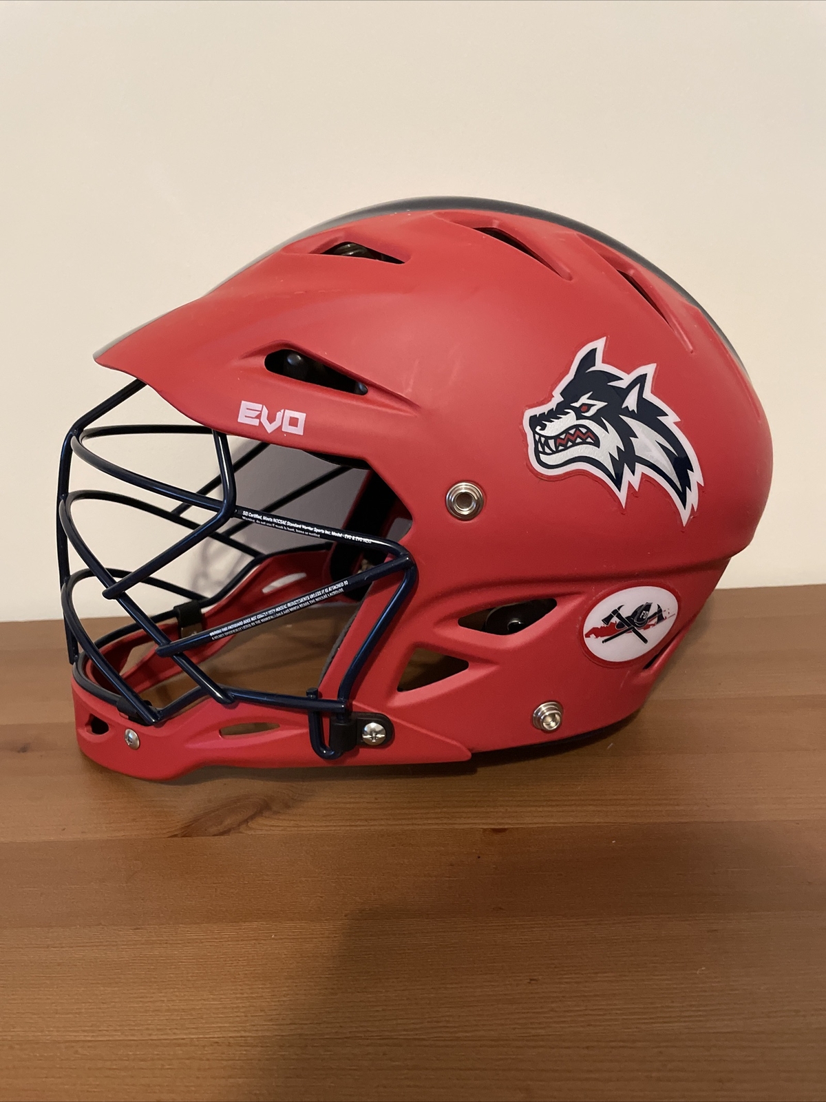 Authentic Game Used Stony Brook Seawolves Warrior Evo lacrosse helmet