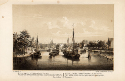 Antiker Druck-AMSTERDAM-INNER-AMSTEL-KANAL-BOOTE-1869