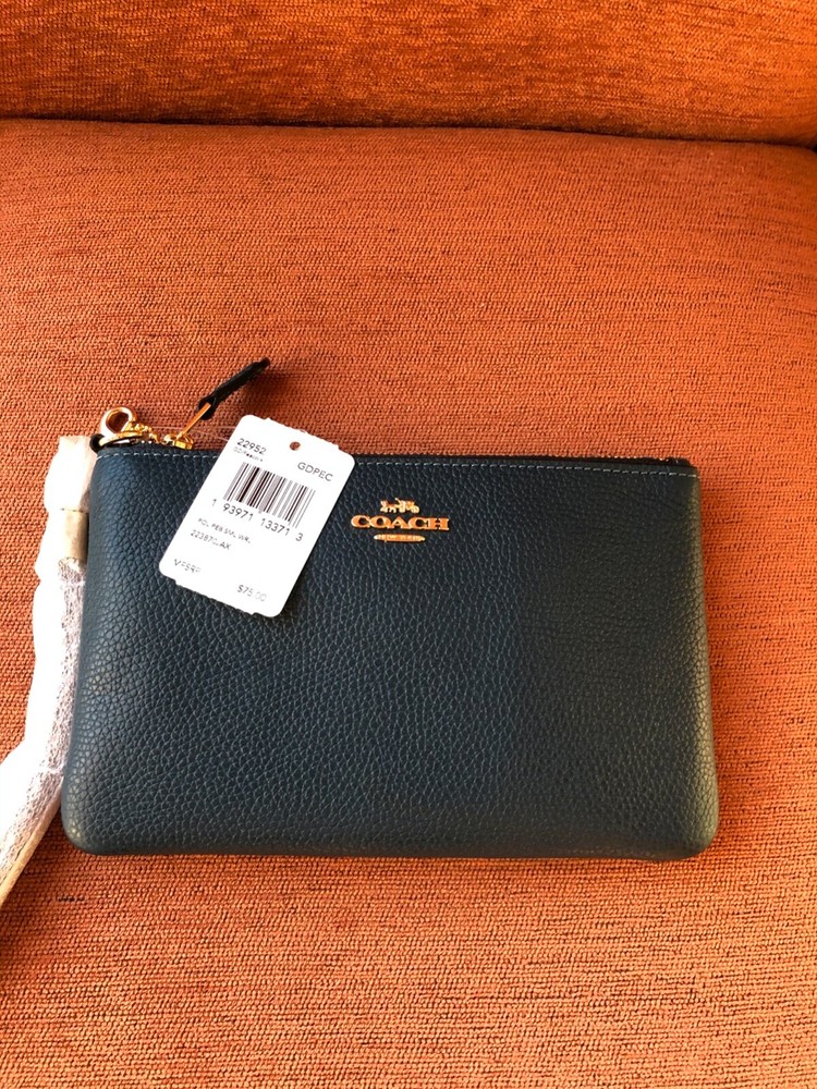 coach leather wristlet clutch in teal