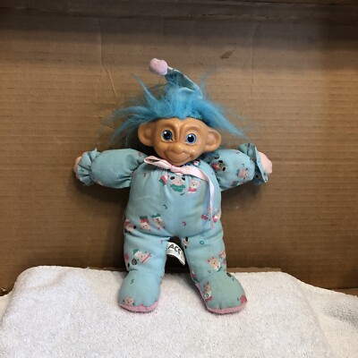 vintage blue haired 10 inch troll doll