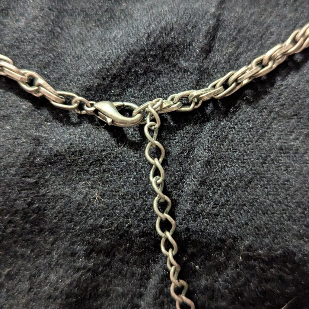 Silver Tone Shell Disc Pendant Statement Necklace - image 3