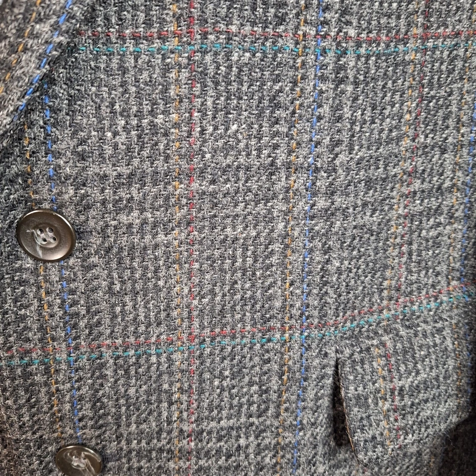 Chaqueta Blazer Haggar Imperial Para Hombre 44L Gris Multicolor Cuadros Tweed Lana Foto 4 de 4