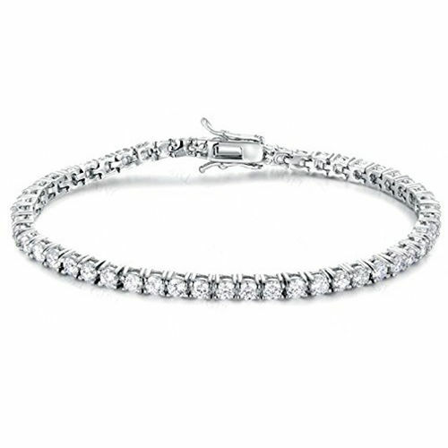 Bracciale Tennis In Argento 925 Rodiato Con Zirconi 3mm Bianchi Brillanti 19cm - Picture 1 of 1