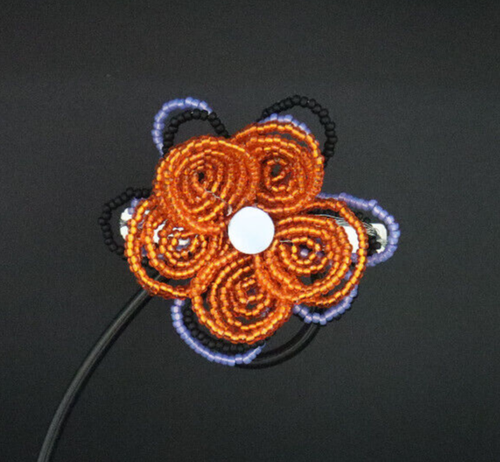 "BARRETTE HANDPERLEN FRANZÖSISCHE HAARCLIP ORANGE LAVENDEL SCHWARZE BLUME 3"" X 3" - Bild 3 von 4