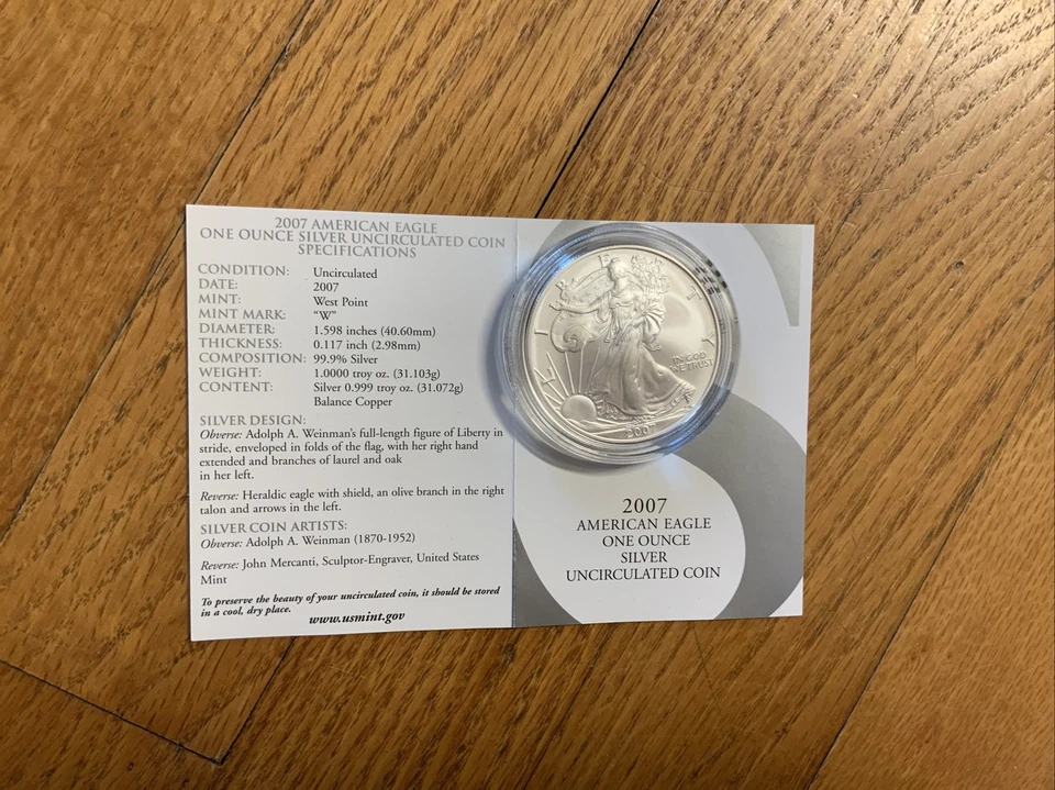 2007 W American Eagle One Ounce Silver Uncirculated with Box And COA USMINT Z7F - Image 4 of 4