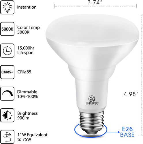 Energetic 12 Pack 75W BR30 LED Recessed Light Bulb, Dimmable, 900 Lumens, Daylig - Picture 2 of 12