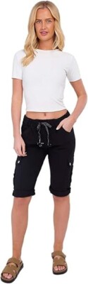 Italienische magische Damen-Cargoshorts dehnbar uni magisch bequem Lagenlook Hotpants