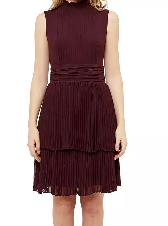 Ted Baker Burgundy mini pleat Ruffle dress size UK 10 BNWT £195