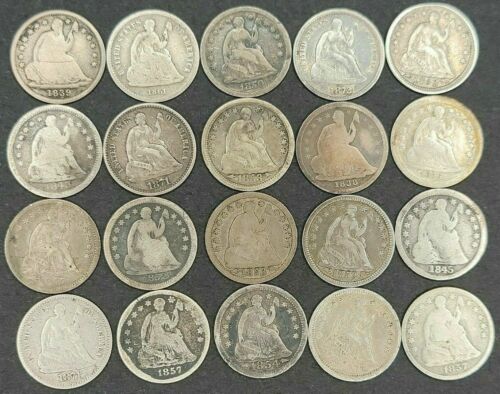 Lot de pièces de succession assis Liberty 3 x demi-dimes argent ✯ H10c RARE TYPE AMÉRICAIN ✯ - Photo 1/3