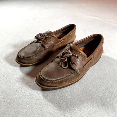 Timberland Moccasin Shoes Mens 9.5 Brown Leather Casual Outdoors Some Wear