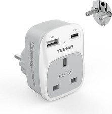Tessan UK to EU Euro Europe Mini Travel Adapter with 2 USB Port E/F Plug Adapter