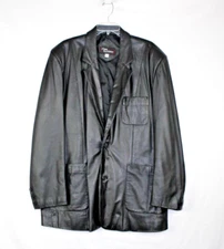 Vintage Mark Alexander Mens 48 Big Black Leather Western Cut Leather Jacket