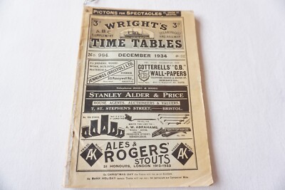 1934 Wrights Dampfpaket & Eisenbahnfahrplan Plymouth Bristol Exeter Yeovil GWR