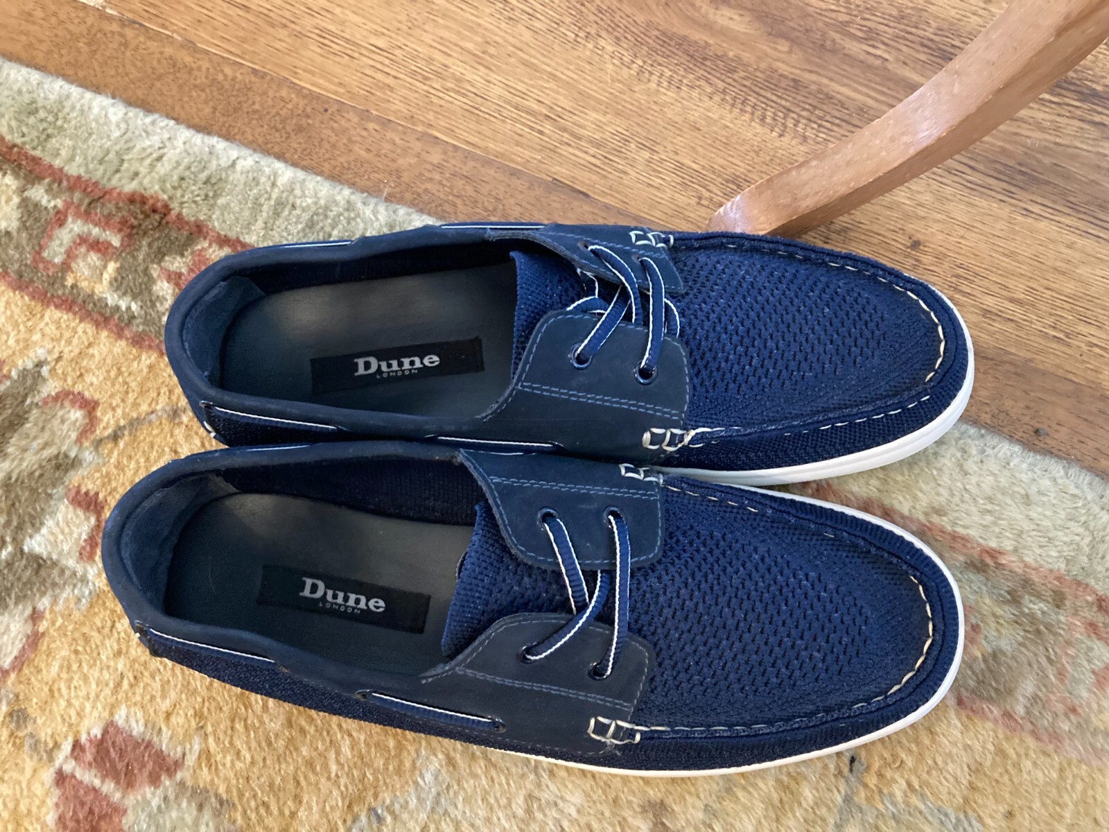 MENS DUNE LONDON NAVY BLUE KNIT BOAT SHOES UK 9 LACE UP TRAINERS DECK