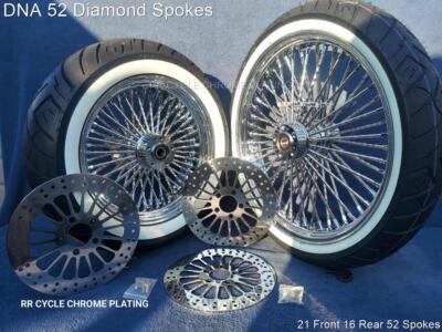 DNA 52 Spoke Diamond Wheels 3 Rotor, Pulley Tire Harley Touring 09