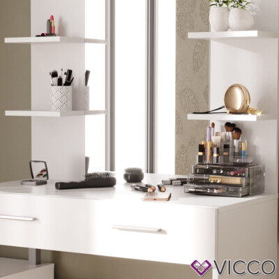 Coiffeuse VICCO Maria Blanche Avec Miroir Et 3 Tiroirs, Table De Toilette
